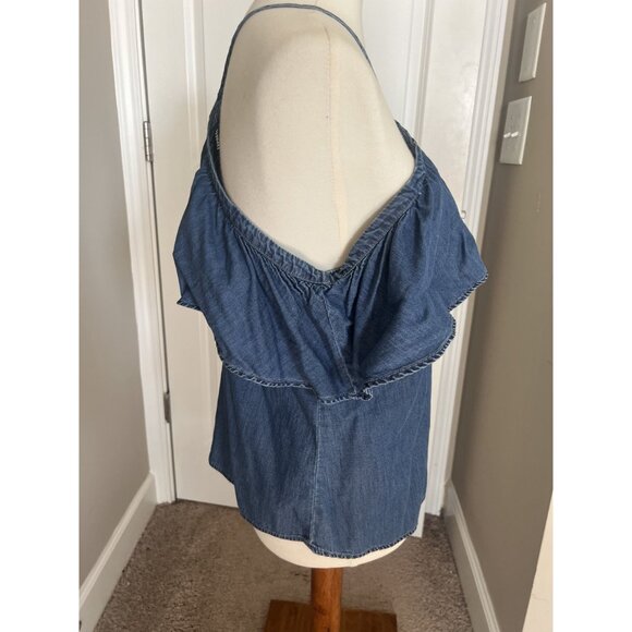Express Chambray Over the shoulder Keyhole Blouse - M - Picture 3 of 10